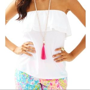 Lilly Pulitzer White Strapless Ruffled Top